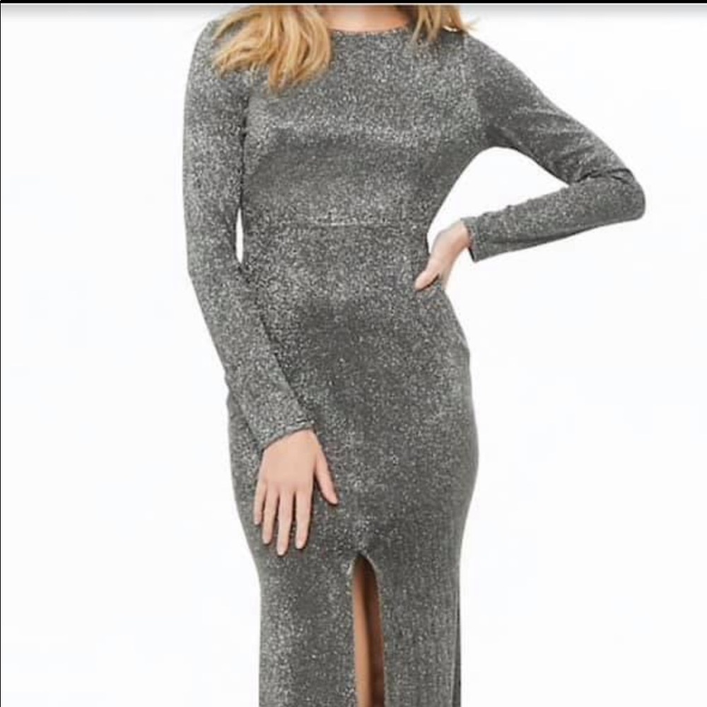 Glittered Front-Slit Backless Gown - Gunmetal